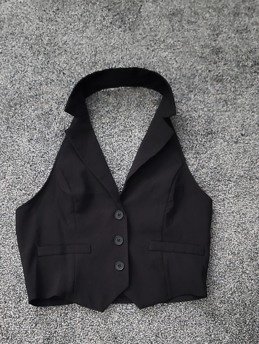 SHEIN Black Halter-Style Buttoned Waistcoat